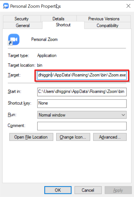 Launching into a Zoom Meeting directly from a Windows Shortcut